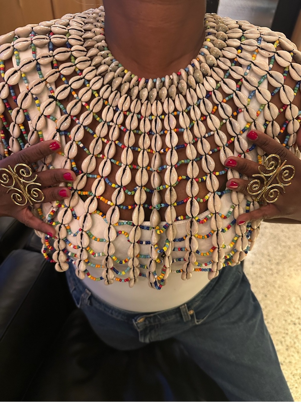 Handmade White Cowrie Beaded Cape Top